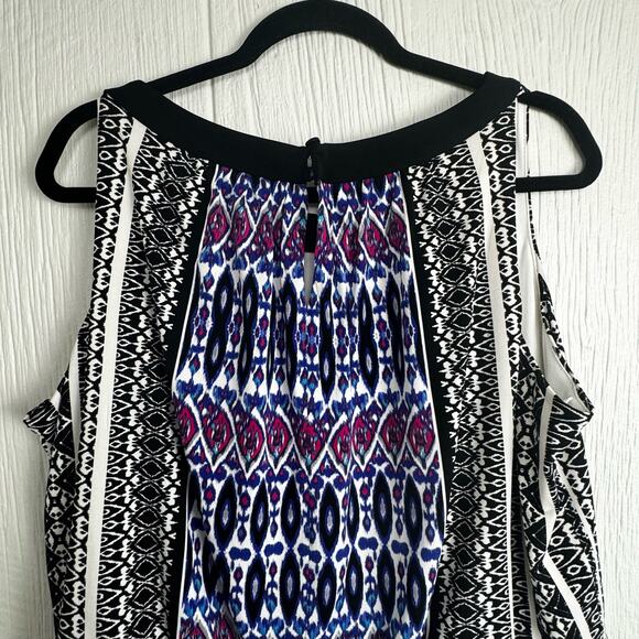 London Times Plus Black Blue Pink Abstract Jersey Stretch Maxi Dress Sz18W Artsy - Picture 4 of 13